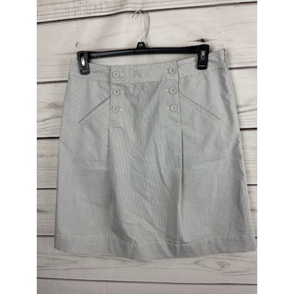 Ann Taylor Loft Blue White Striped Button Front A-Line Skirt Size 10